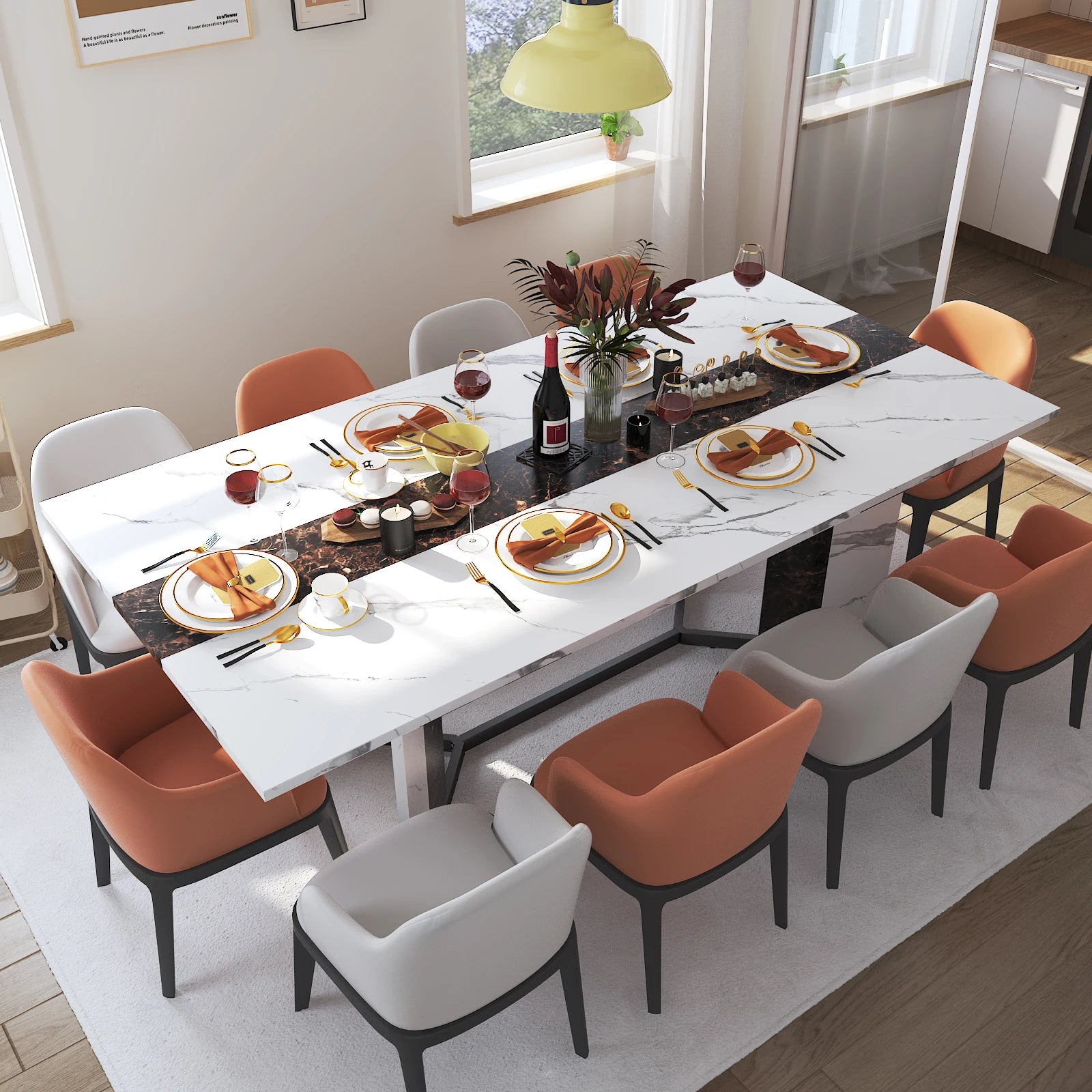 71" Signature Marble-Finish Dining Table – Modern Elegance For 4 To 10 Guests — Modern Luxury