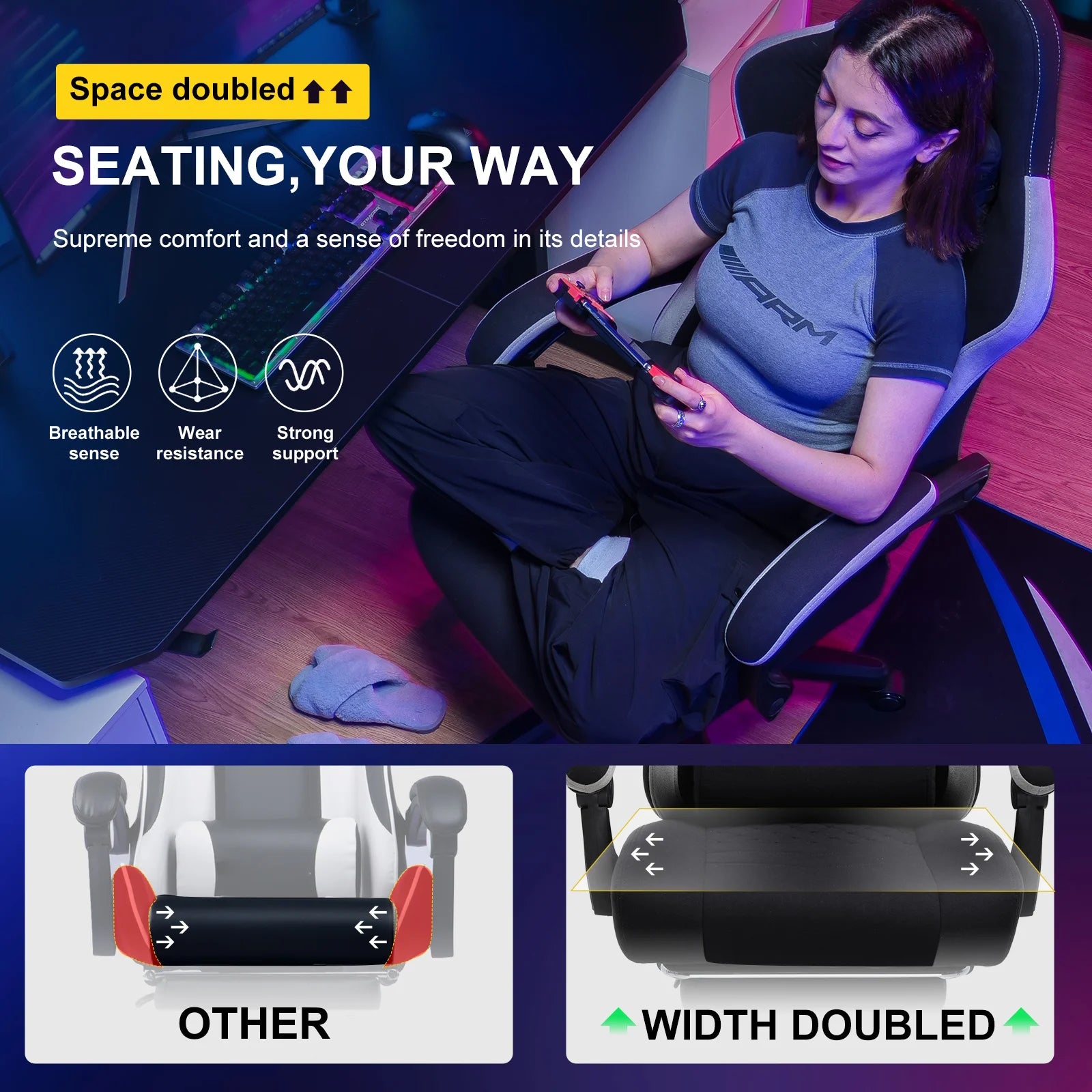 Gtplayer Fabric Gaming Chair With Footrest, Computer Desk Chair With Pocket Spring Cushion, Home Office Ergonomic Chair — Modern Luxury