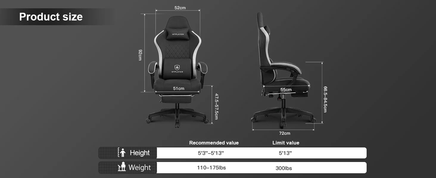 Gtplayer Fabric Gaming Chair With Footrest, Computer Desk Chair With Pocket Spring Cushion, Home Office Ergonomic Chair — Modern Luxury
