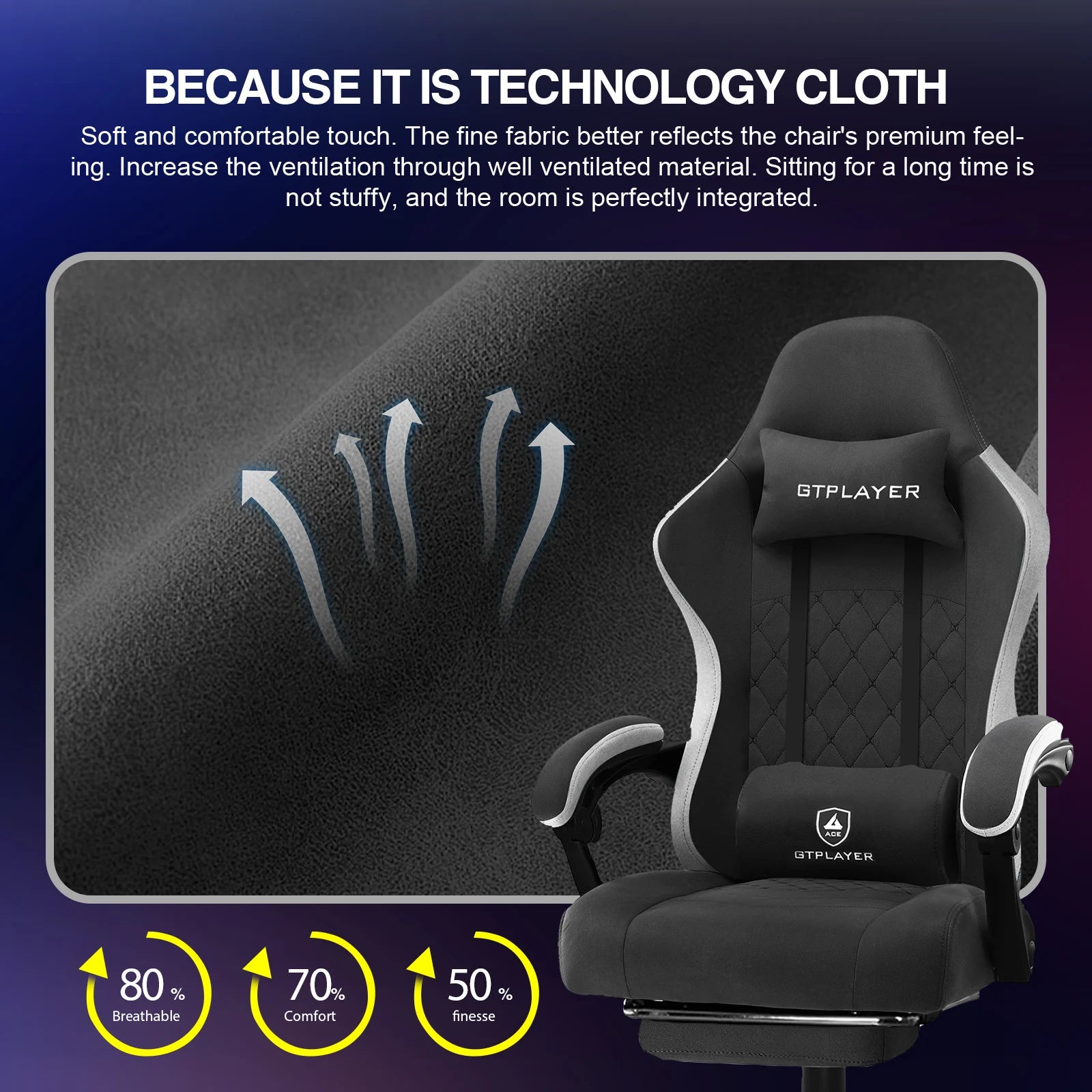 Gtplayer Fabric Gaming Chair With Footrest, Computer Desk Chair With Pocket Spring Cushion, Home Office Ergonomic Chair — Modern Luxury