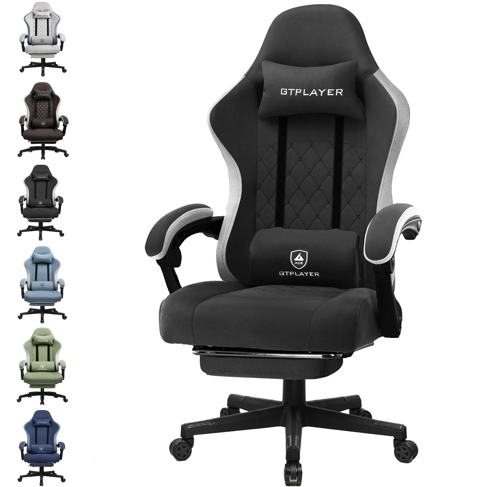Gtplayer Fabric Gaming Chair With Footrest, Computer Desk Chair With Pocket Spring Cushion, Home Office Ergonomic Chair — Modern Luxury