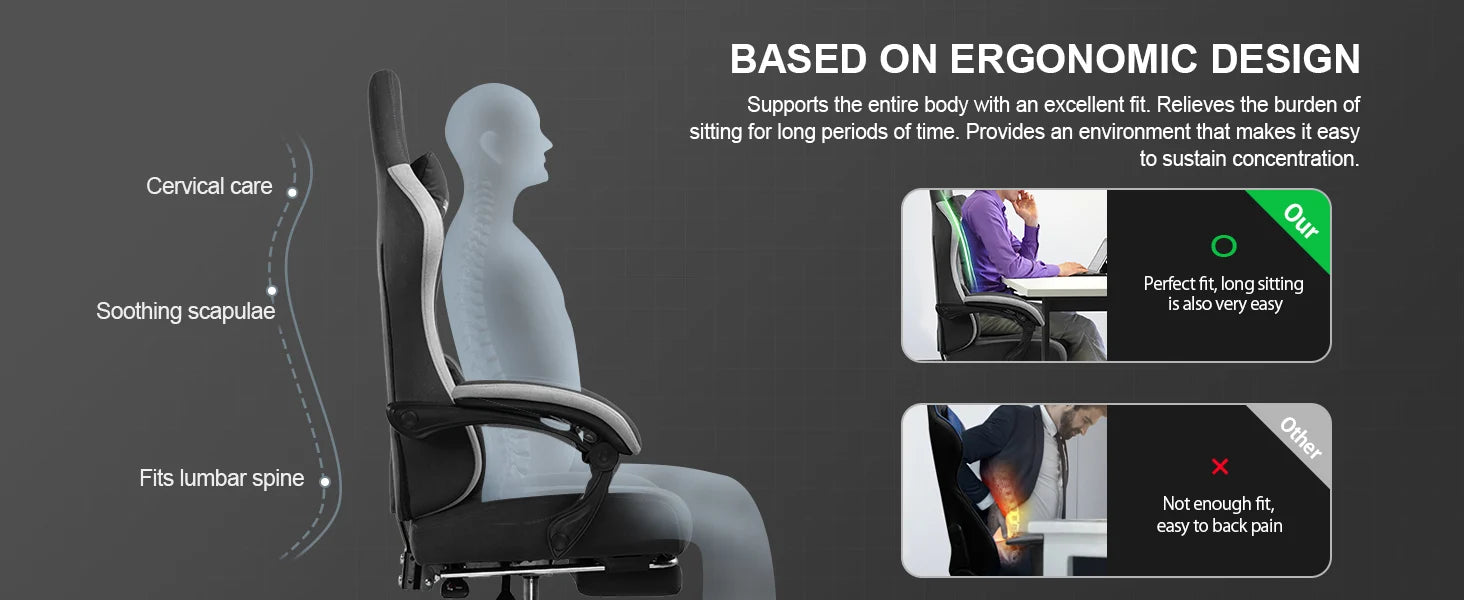 Gtplayer Fabric Gaming Chair With Footrest, Computer Desk Chair With Pocket Spring Cushion, Home Office Ergonomic Chair — Modern Luxury