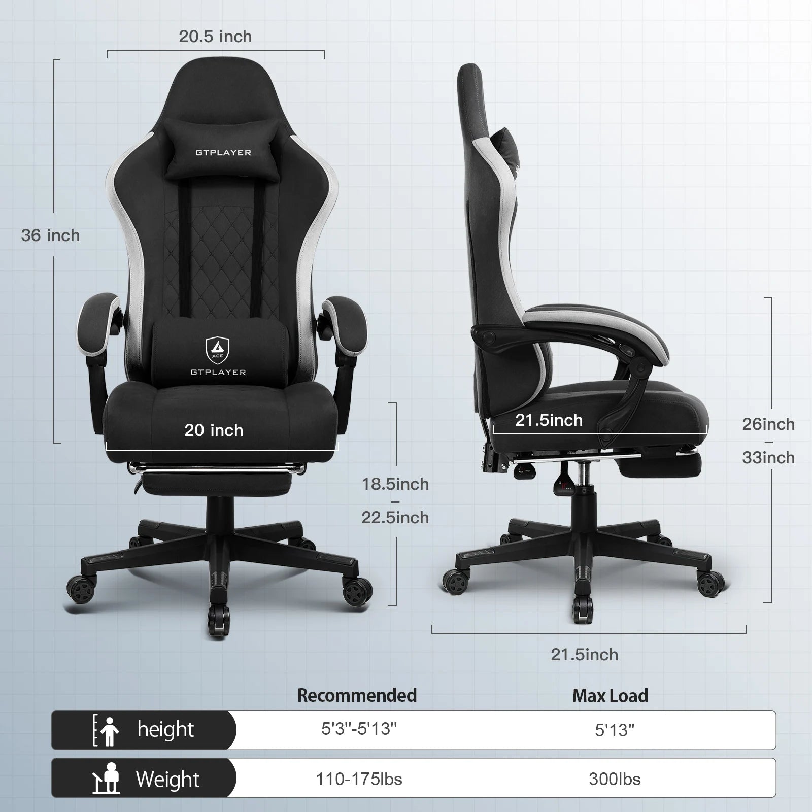 Gtplayer Fabric Gaming Chair With Footrest, Computer Desk Chair With Pocket Spring Cushion, Home Office Ergonomic Chair — Modern Luxury