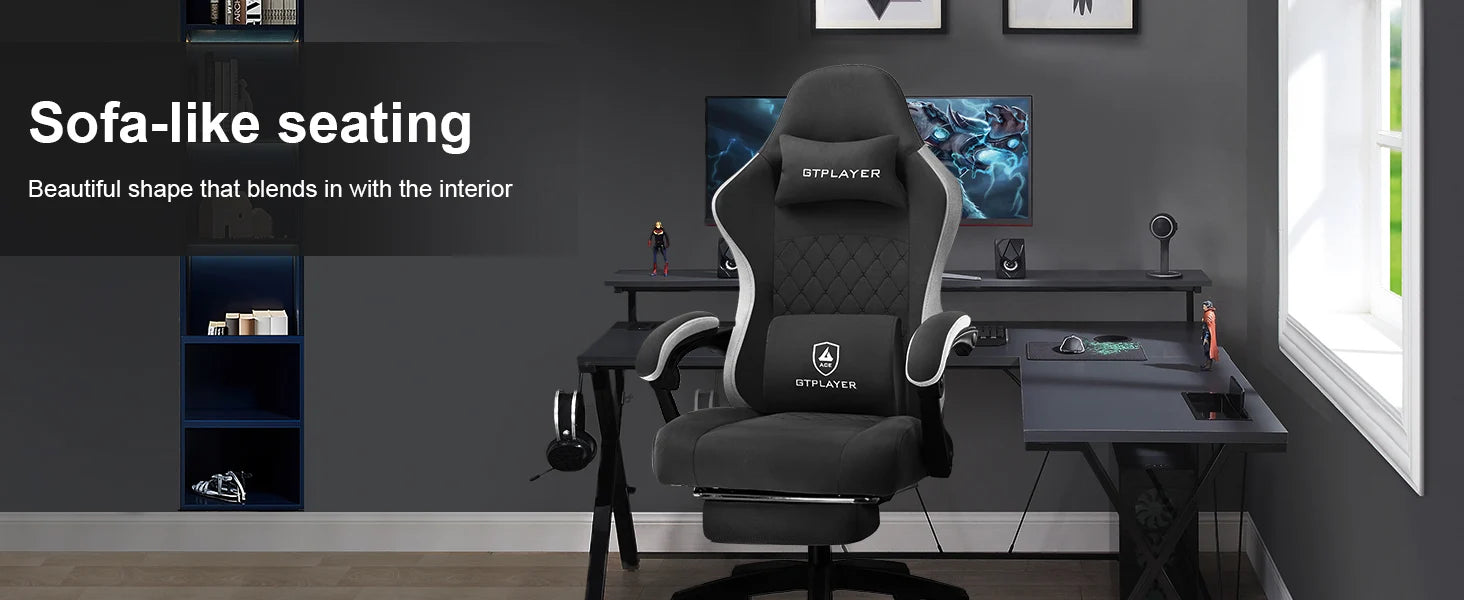 Gtplayer Fabric Gaming Chair With Footrest, Computer Desk Chair With Pocket Spring Cushion, Home Office Ergonomic Chair — Modern Luxury
