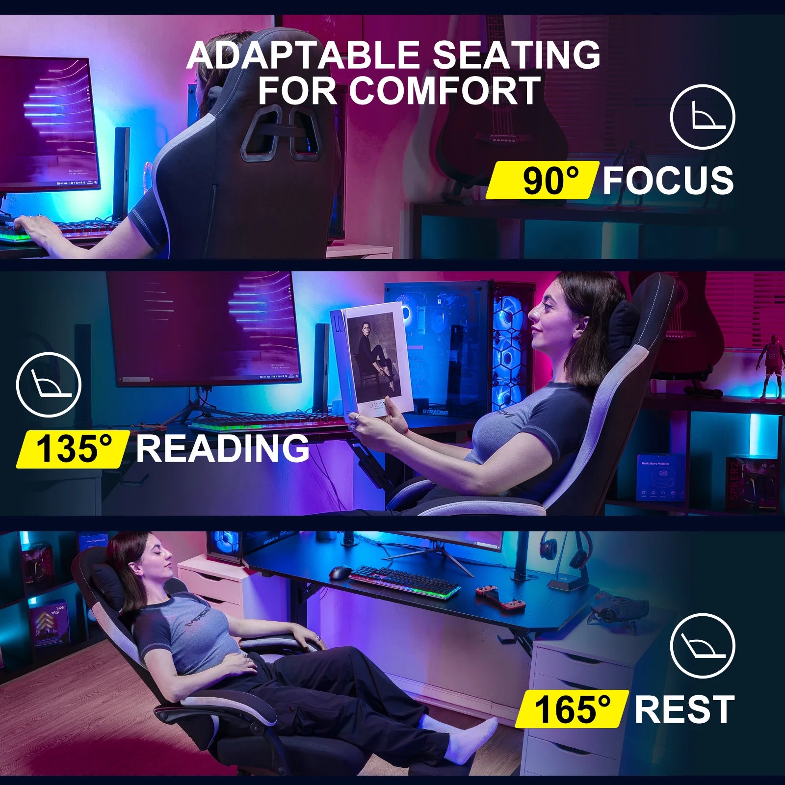 Gtplayer Fabric Gaming Chair With Footrest, Computer Desk Chair With Pocket Spring Cushion, Home Office Ergonomic Chair — Modern Luxury