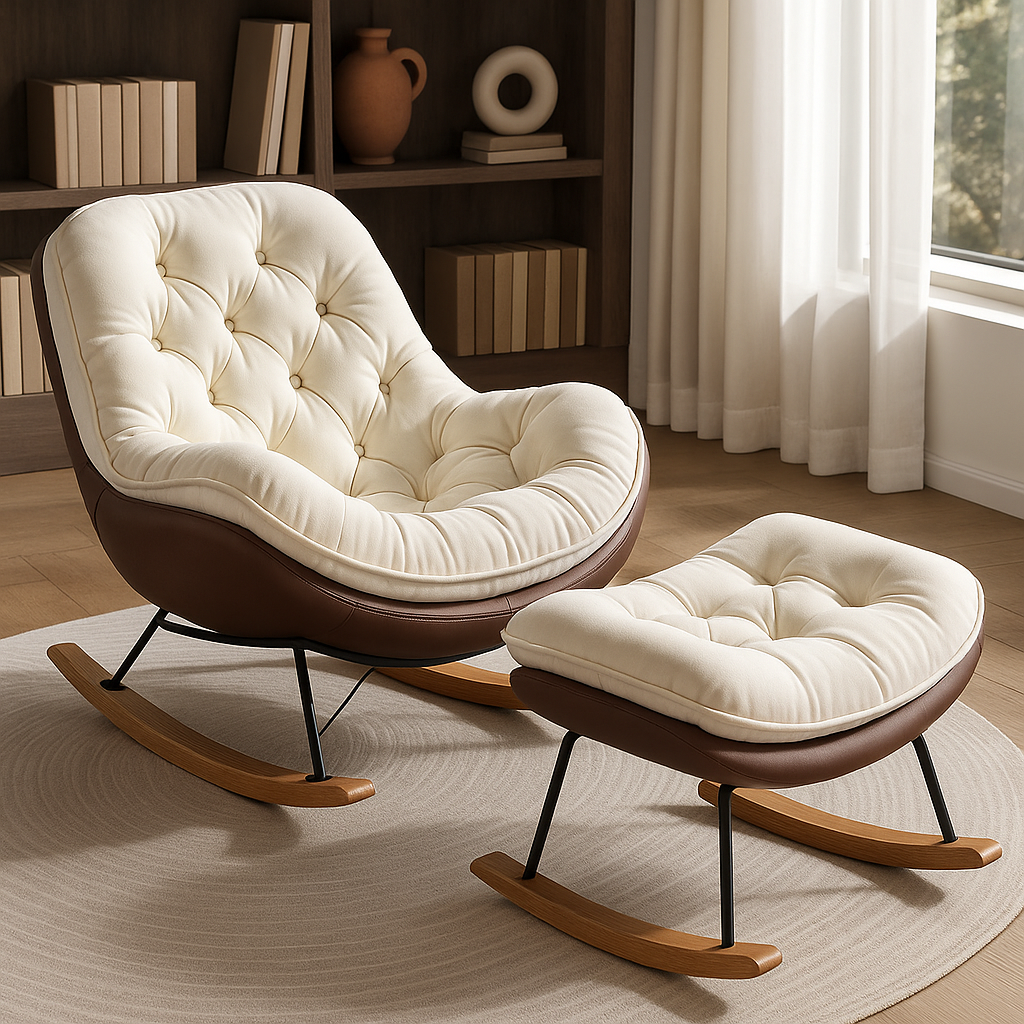Modern Upholstered Lounge Rocking Chair With Ottoman – Ultra-Comfort For Living Rooms & Reading Corners — Modern Luxury