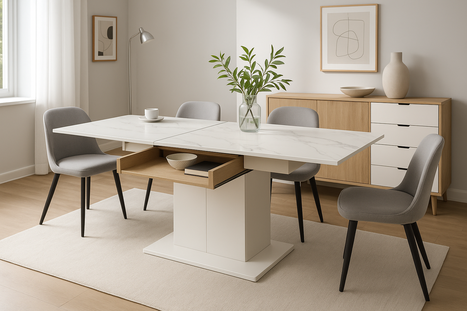 Modern Extendable Dining Table Rectangle Sideboard With Storage — Modern Luxury
