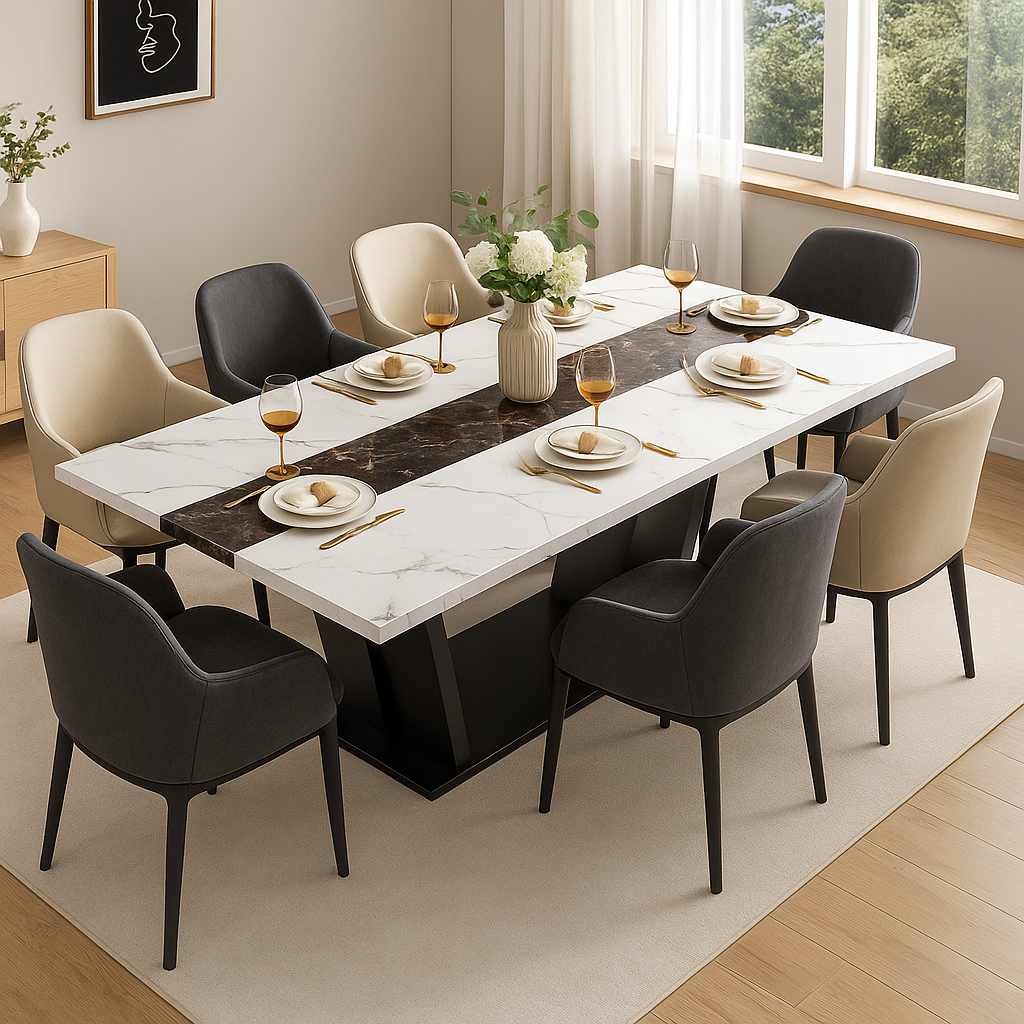 71" Signature Marble-Finish Dining Table – Modern Elegance For 4 To 10 Guests — Modern Luxury