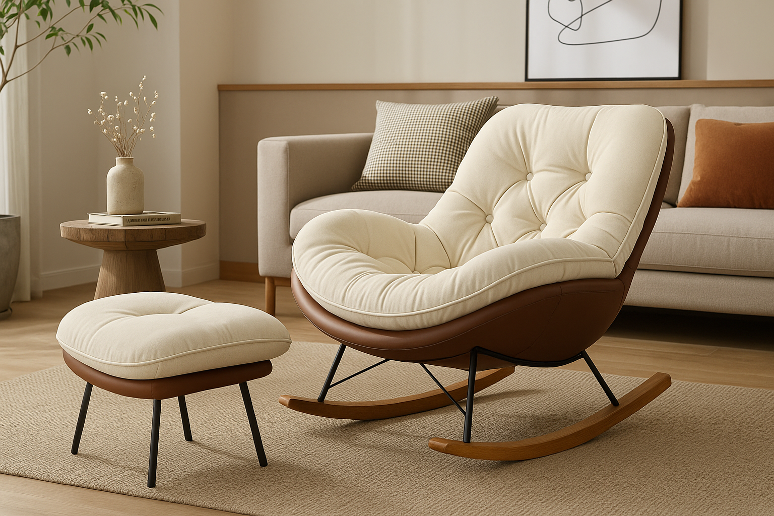 Modern Upholstered Lounge Rocking Chair With Ottoman – Ultra-Comfort For Living Rooms & Reading Corners — Modern Luxury