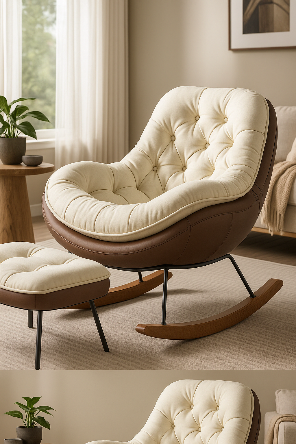 Modern Upholstered Lounge Rocking Chair With Ottoman – Ultra-Comfort For Living Rooms & Reading Corners — Modern Luxury