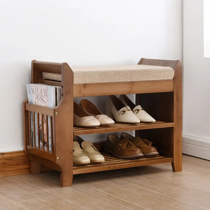Shoe Storage Rack Bench With Double Layer Cushion Seat Living Room Shoe Organizer Entryway Storage Hallway Furniture Shoe Stool — Modern Luxury