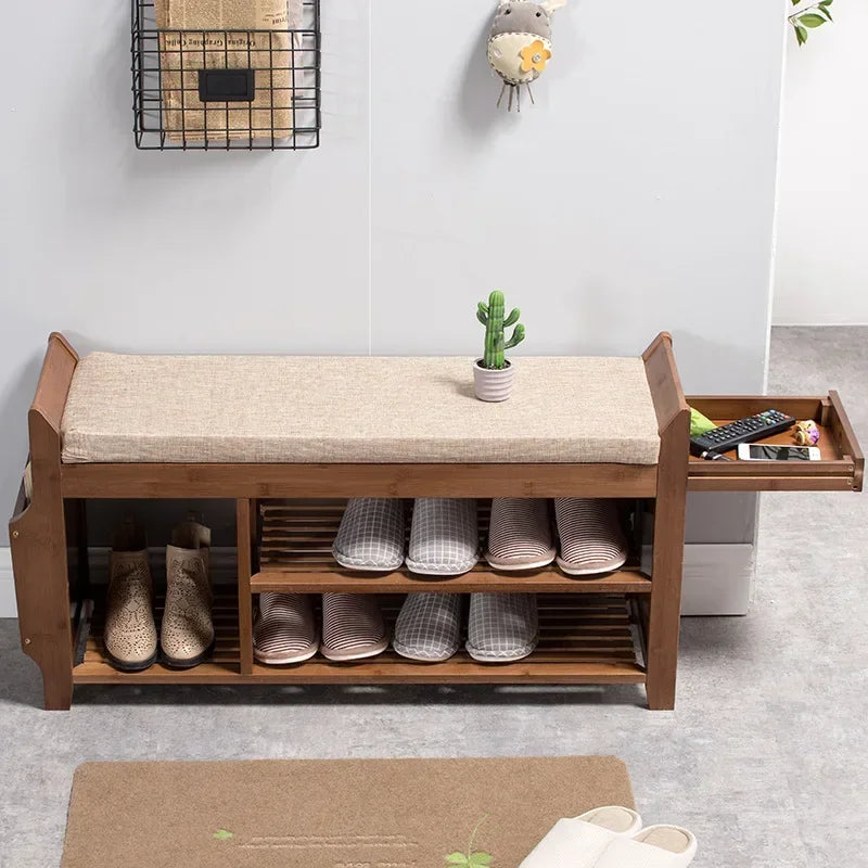 Shoe Storage Rack Bench With Double Layer Cushion Seat Living Room Shoe Organizer Entryway Storage Hallway Furniture Shoe Stool — Modern Luxury