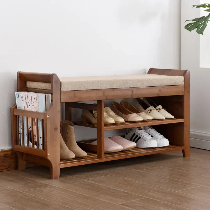 Shoe Storage Rack Bench With Double Layer Cushion Seat Living Room Shoe Organizer Entryway Storage Hallway Furniture Shoe Stool — Modern Luxury