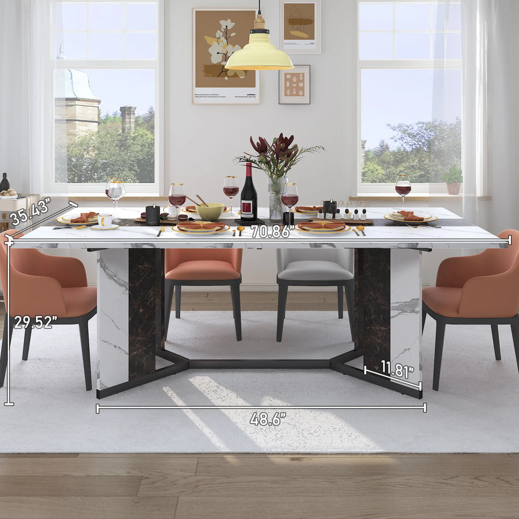 71" Signature Marble-Finish Dining Table – Modern Elegance For 4 To 10 Guests — Modern Luxury