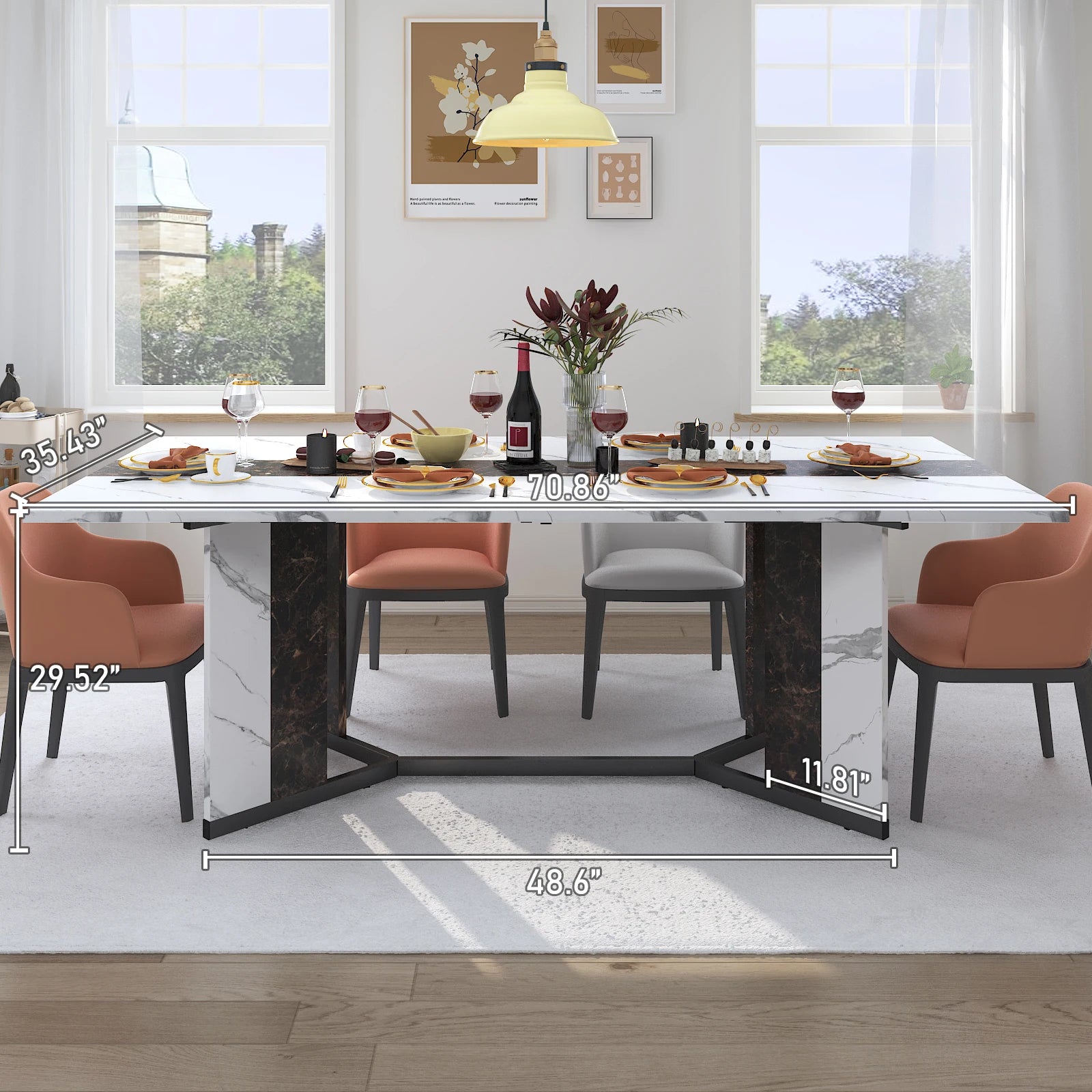 71" Signature Marble-Finish Dining Table – Modern Elegance For 4 To 10 Guests — Modern Luxury
