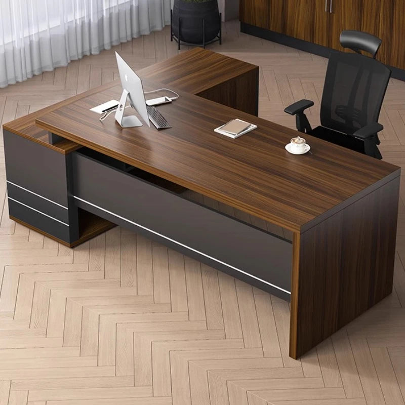 Wooden Boss Table Simple Modern Cabinet Designer Reading Reading Desk Secretary High Quality Art Bureau Meuble Office Furniture — Modern Luxury