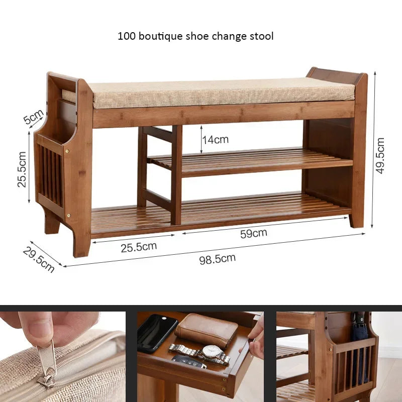 Shoe Storage Rack Bench With Double Layer Cushion Seat Living Room Shoe Organizer Entryway Storage Hallway Furniture Shoe Stool — Modern Luxury