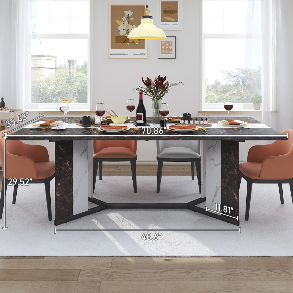 71" Signature Marble-Finish Dining Table – Modern Elegance For 4 To 10 Guests — Modern Luxury