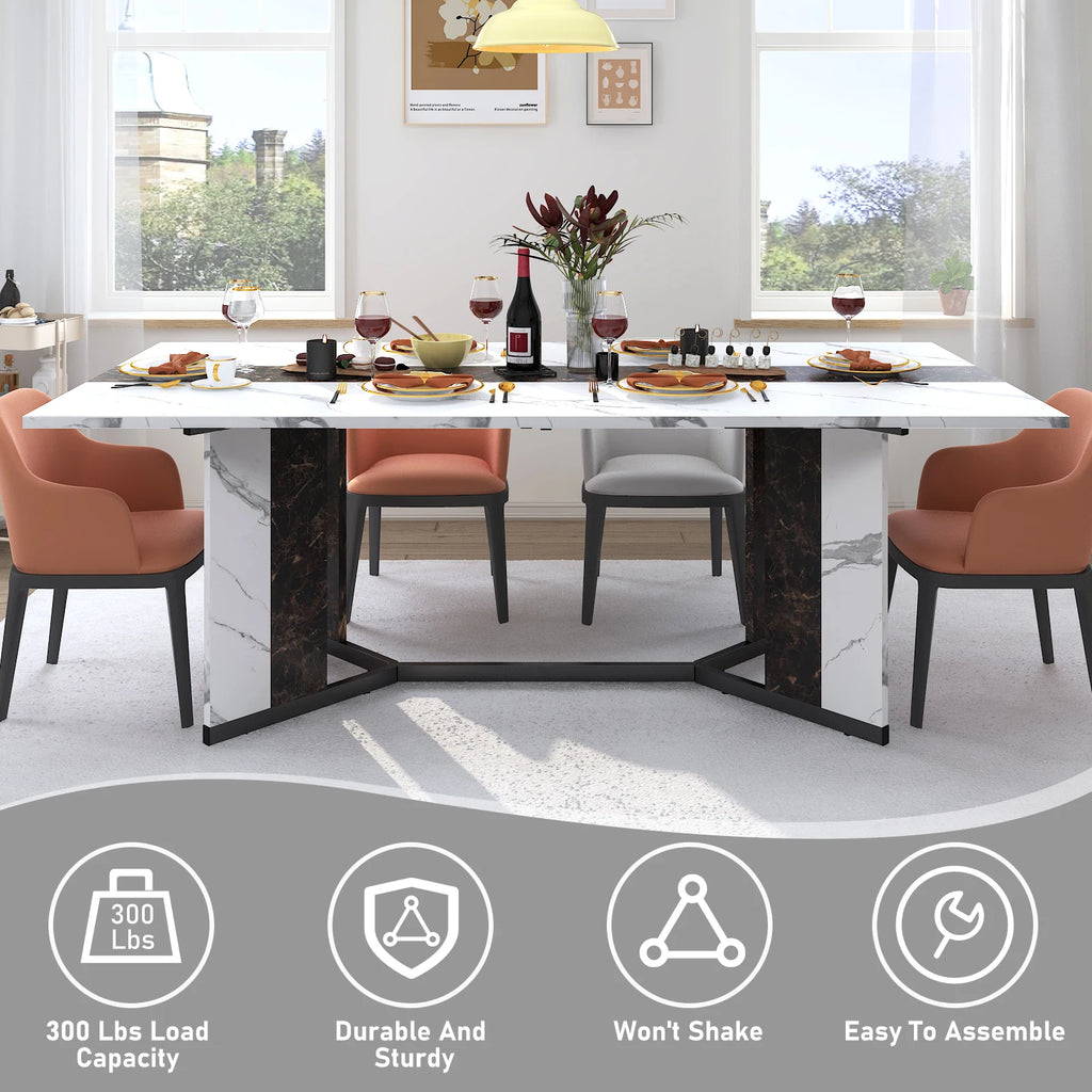 71" Signature Marble-Finish Dining Table – Modern Elegance For 4 To 10 Guests — Modern Luxury