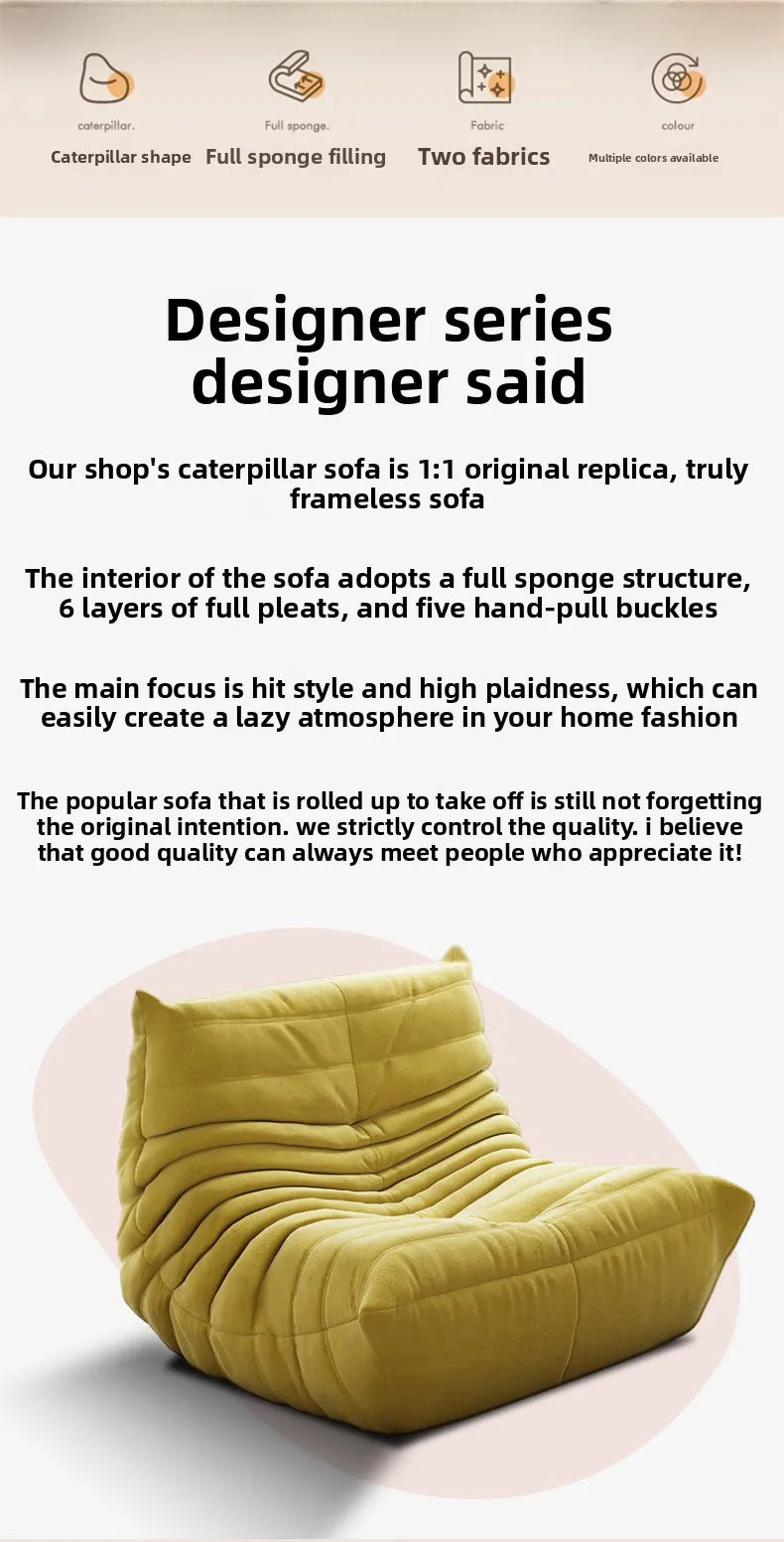 Caterpillar Sofa Lazy Sofa Can Lie Down And Sleep Original Togo Living Room Simple Recliner Cream Style Single Sofa Sofá اريكة — Modern Luxury