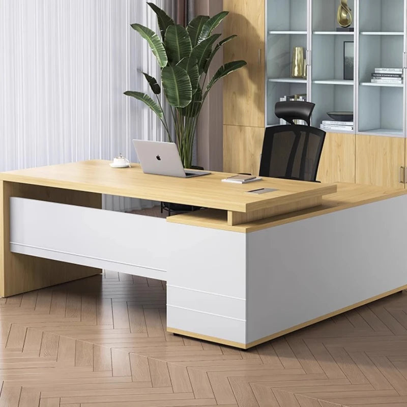 Wooden Boss Table Simple Modern Cabinet Designer Reading Reading Desk Secretary High Quality Art Bureau Meuble Office Furniture — Modern Luxury