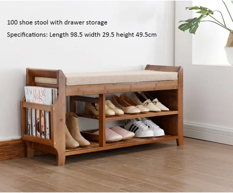 Shoe Storage Rack Bench With Double Layer Cushion Seat Living Room Shoe Organizer Entryway Storage Hallway Furniture Shoe Stool — Modern Luxury