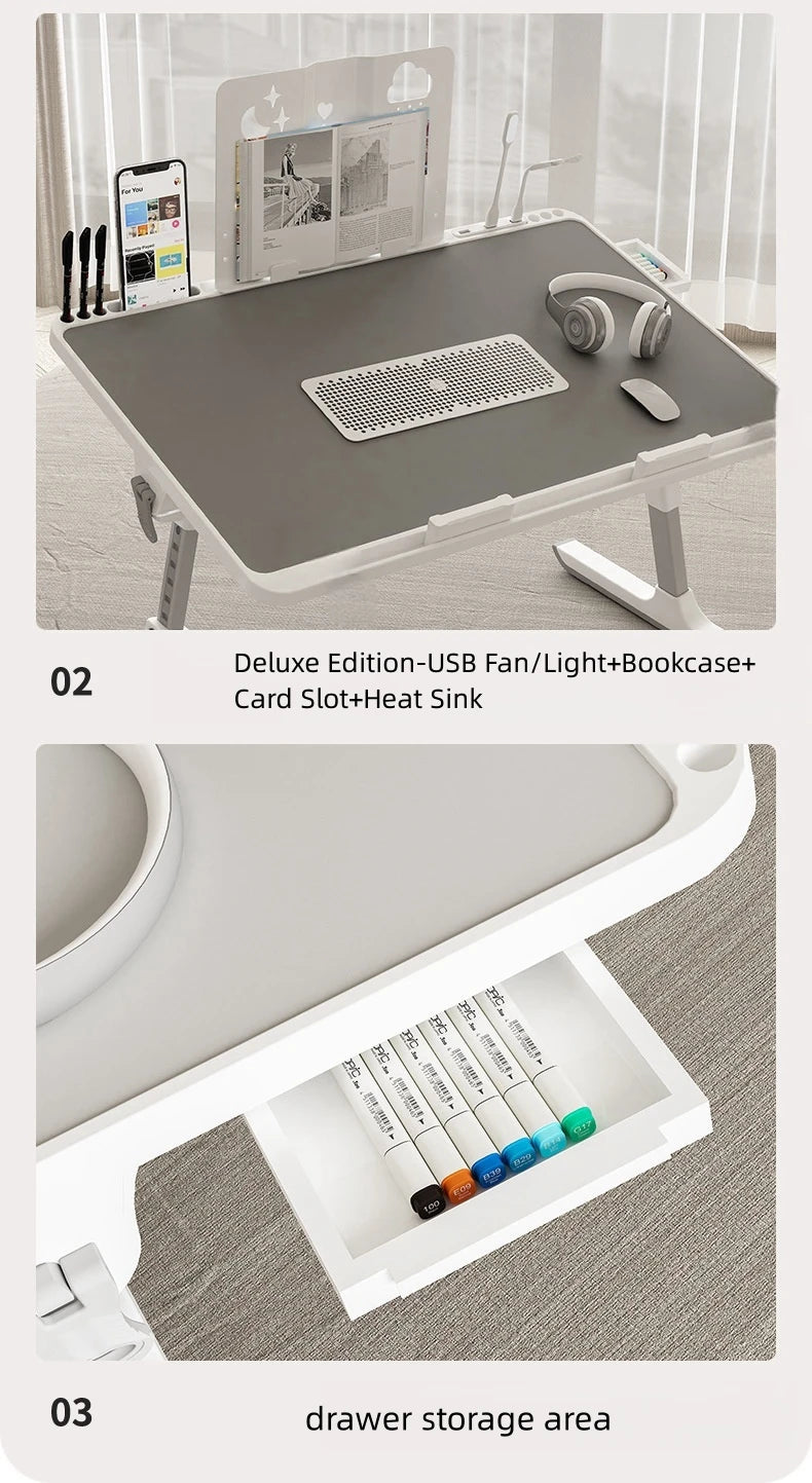 Laptop Bed Tray Table, Adjustable Laptop Bed Table,Portable Standing Desk With Storage Drawer,Foldable Lap Tablet Table For Sofa — Modern Luxury