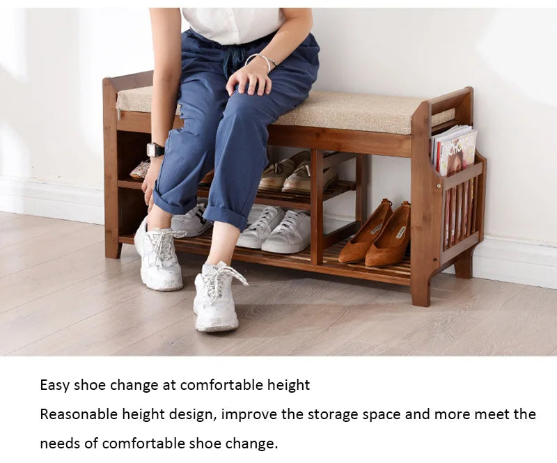 Shoe Storage Rack Bench With Double Layer Cushion Seat Living Room Shoe Organizer Entryway Storage Hallway Furniture Shoe Stool — Modern Luxury