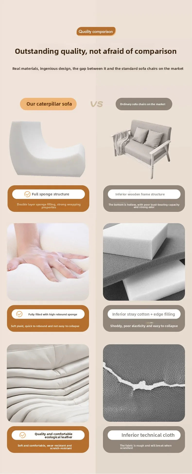 Caterpillar Sofa Lazy Sofa Can Lie Down And Sleep Original Togo Living Room Simple Recliner Cream Style Single Sofa Sofá اريكة — Modern Luxury