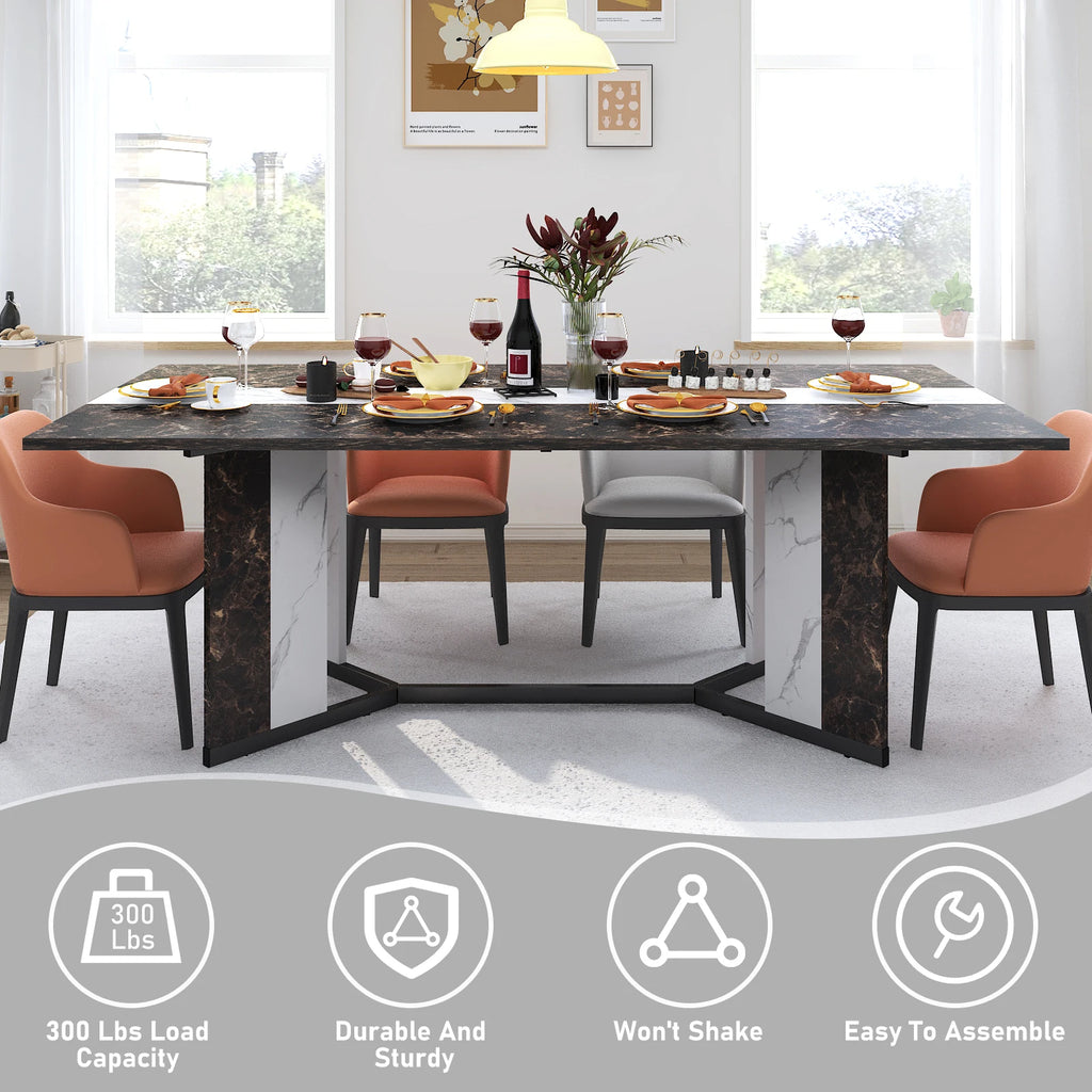 71" Signature Marble-Finish Dining Table – Modern Elegance For 4 To 10 Guests — Modern Luxury