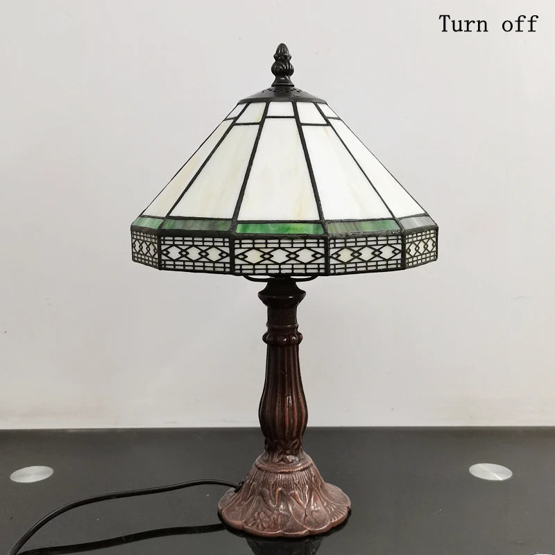 20Cm Scandinavian Minimalist Geometric Mesh Small Table Lamp Tiffany Style Study Old-Fashioned Glass Antique Gift Metal Base E27 — Modern Luxury