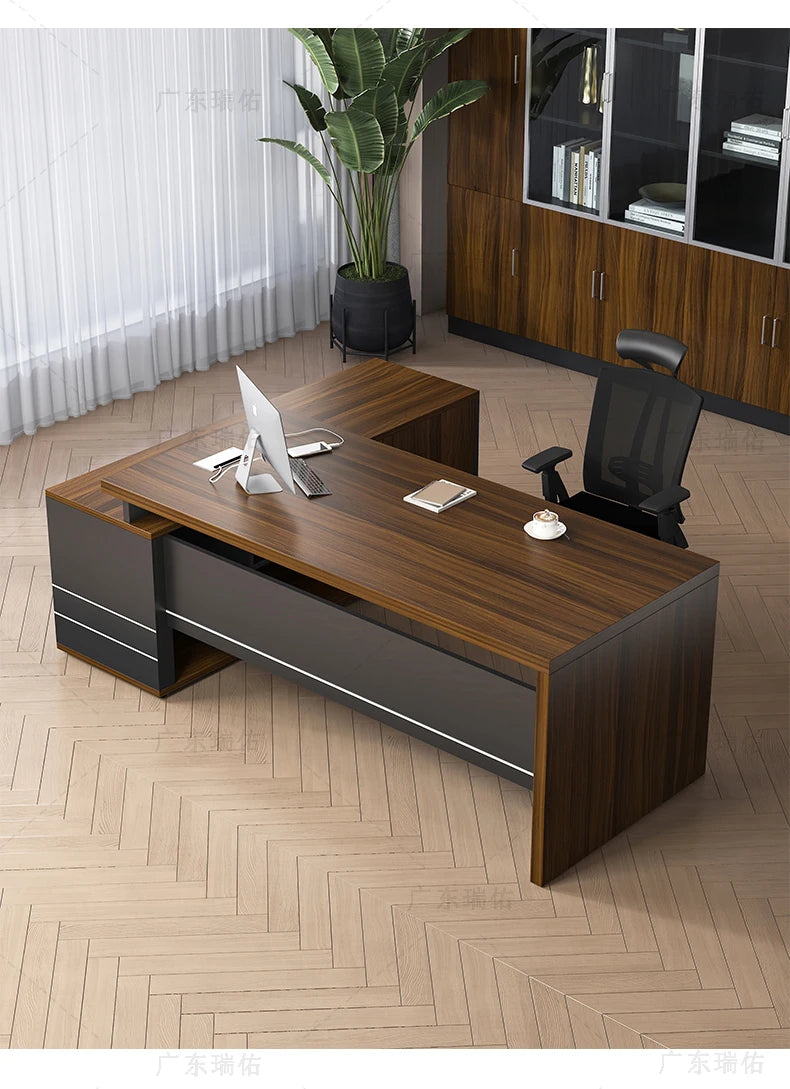 Wooden Boss Table Simple Modern Cabinet Designer Reading Reading Desk Secretary High Quality Art Bureau Meuble Office Furniture — Modern Luxury