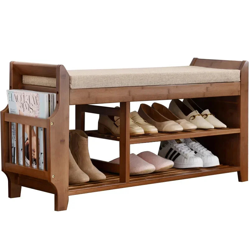 Shoe Storage Rack Bench With Double Layer Cushion Seat Living Room Shoe Organizer Entryway Storage Hallway Furniture Shoe Stool — Modern Luxury
