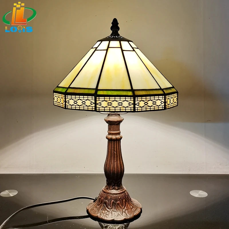 20Cm Scandinavian Minimalist Geometric Mesh Small Table Lamp Tiffany Style Study Old-Fashioned Glass Antique Gift Metal Base E27 — Modern Luxury