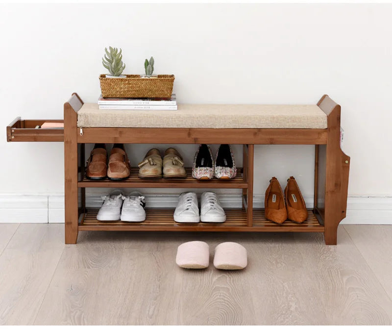 Shoe Storage Rack Bench With Double Layer Cushion Seat Living Room Shoe Organizer Entryway Storage Hallway Furniture Shoe Stool — Modern Luxury