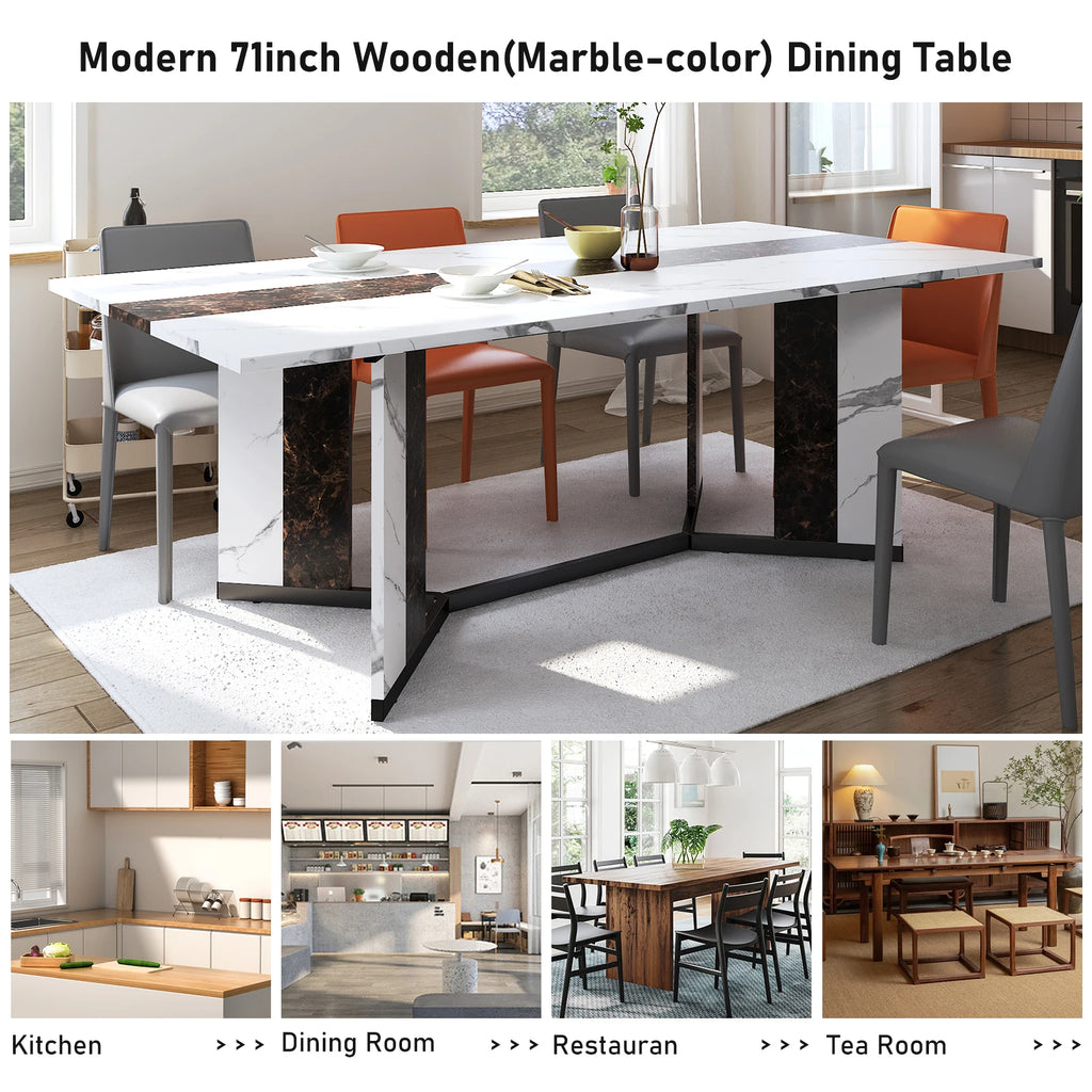 71" Signature Marble-Finish Dining Table – Modern Elegance For 4 To 10 Guests — Modern Luxury