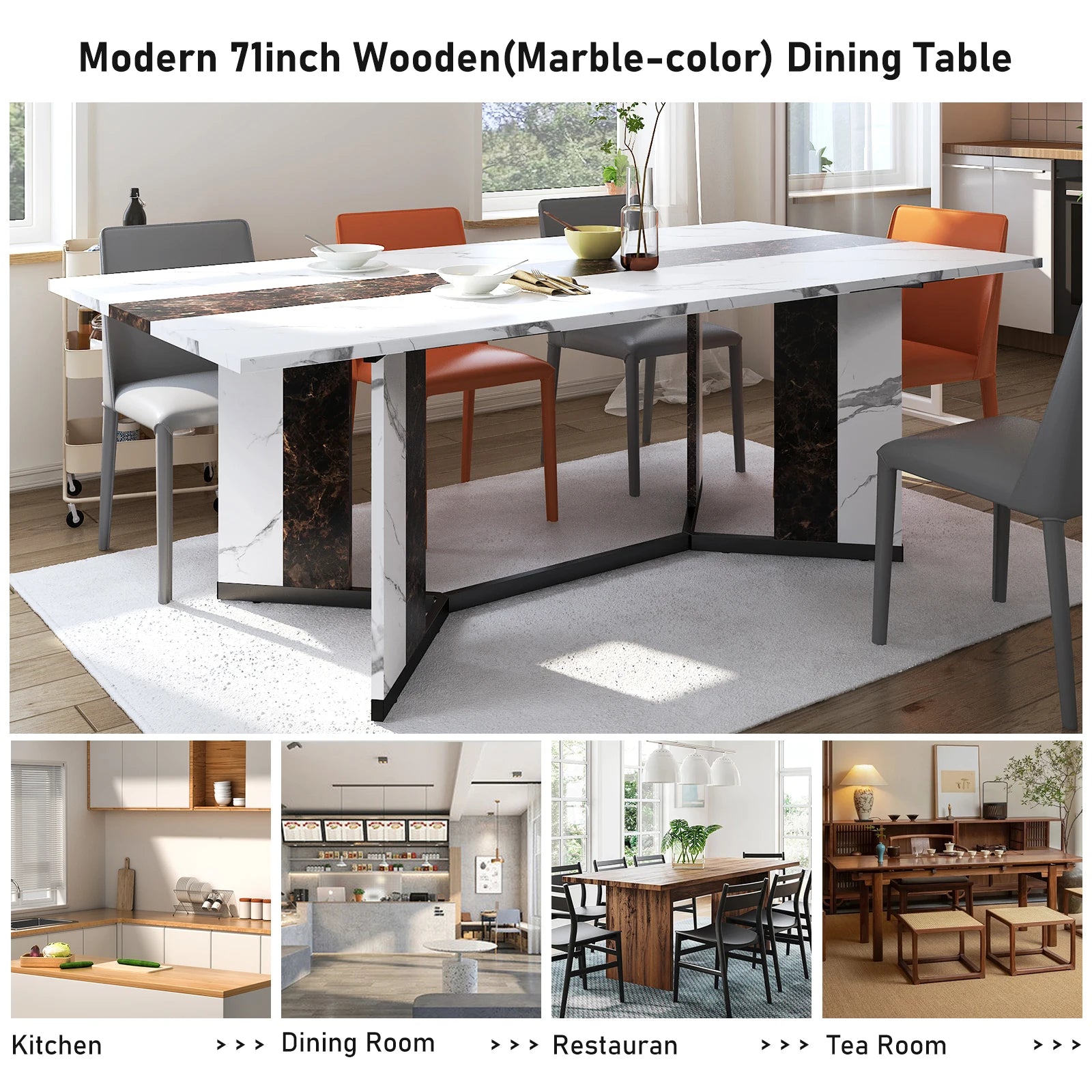71" Signature Marble-Finish Dining Table – Modern Elegance For 4 To 10 Guests — Modern Luxury