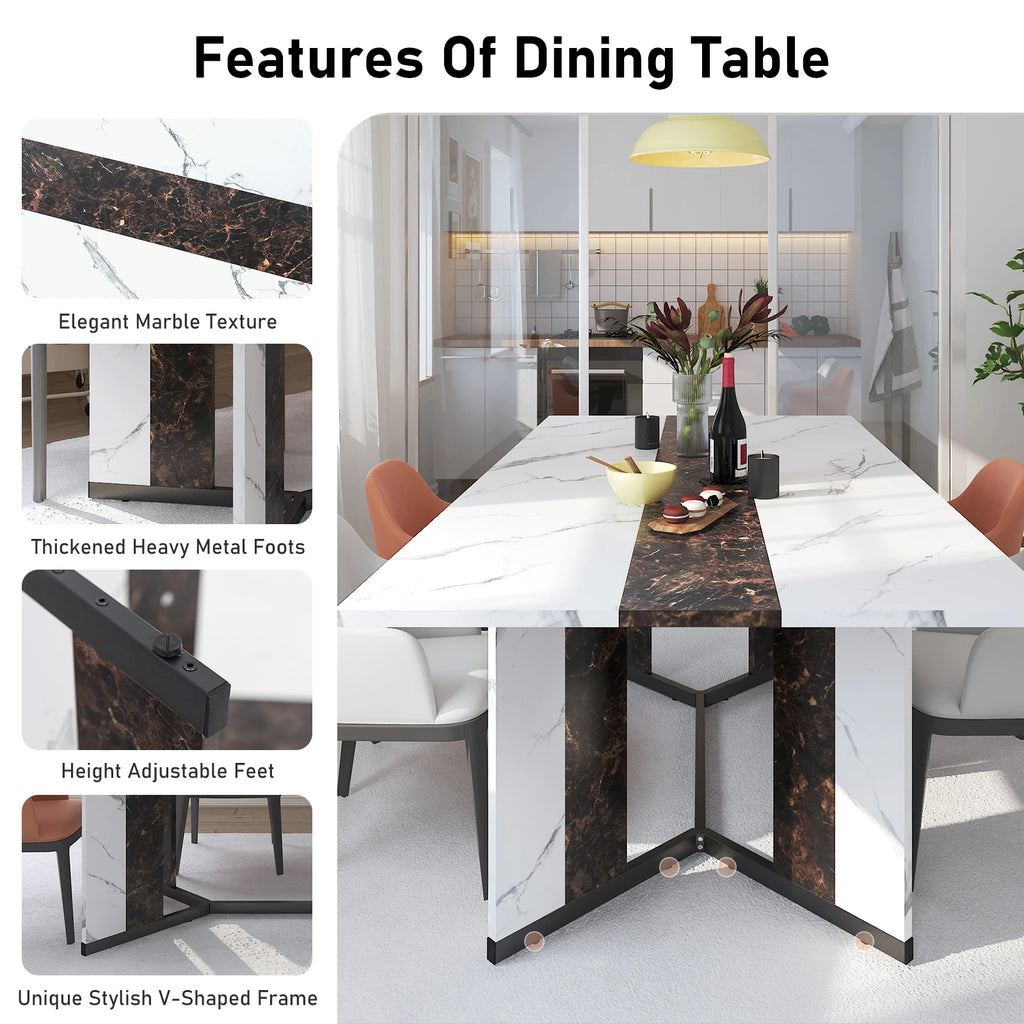 71" Signature Marble-Finish Dining Table – Modern Elegance For 4 To 10 Guests — Modern Luxury