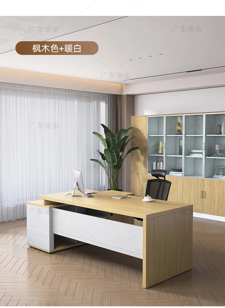 Wooden Boss Table Simple Modern Cabinet Designer Reading Reading Desk Secretary High Quality Art Bureau Meuble Office Furniture — Modern Luxury