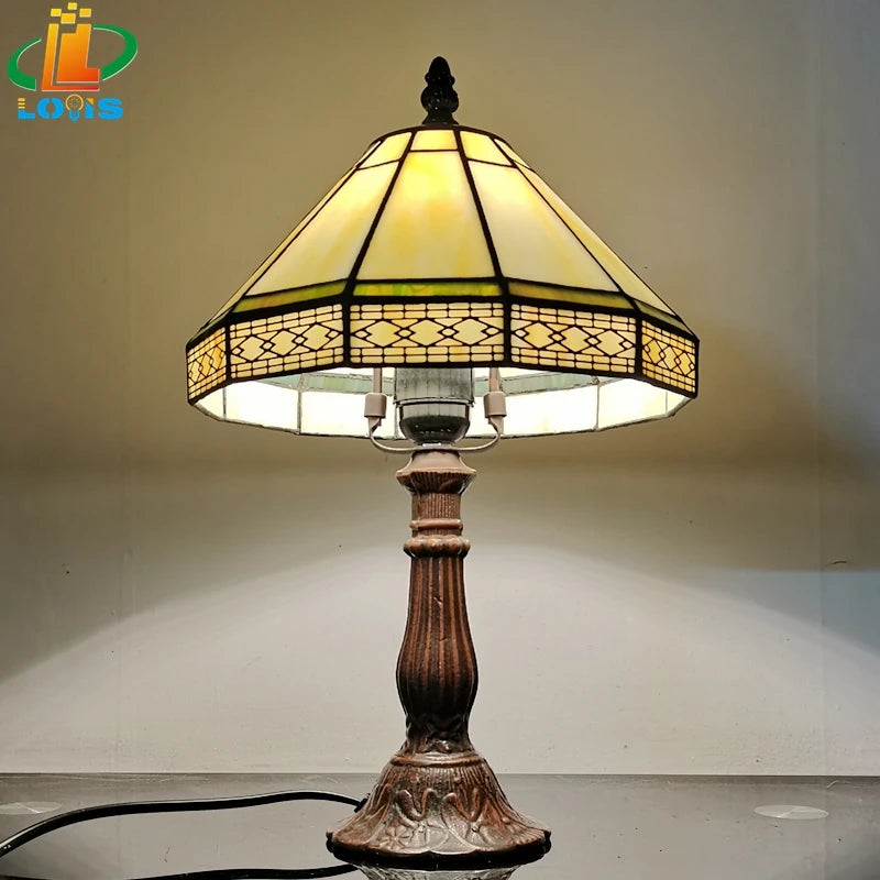 20Cm Scandinavian Minimalist Geometric Mesh Small Table Lamp Tiffany Style Study Old-Fashioned Glass Antique Gift Metal Base E27 — Modern Luxury