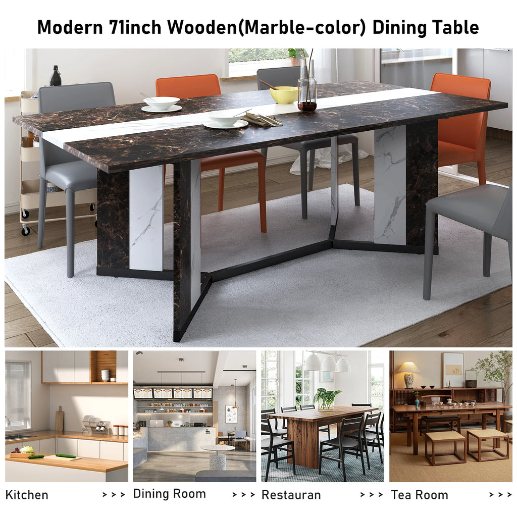 71" Signature Marble-Finish Dining Table – Modern Elegance For 4 To 10 Guests — Modern Luxury