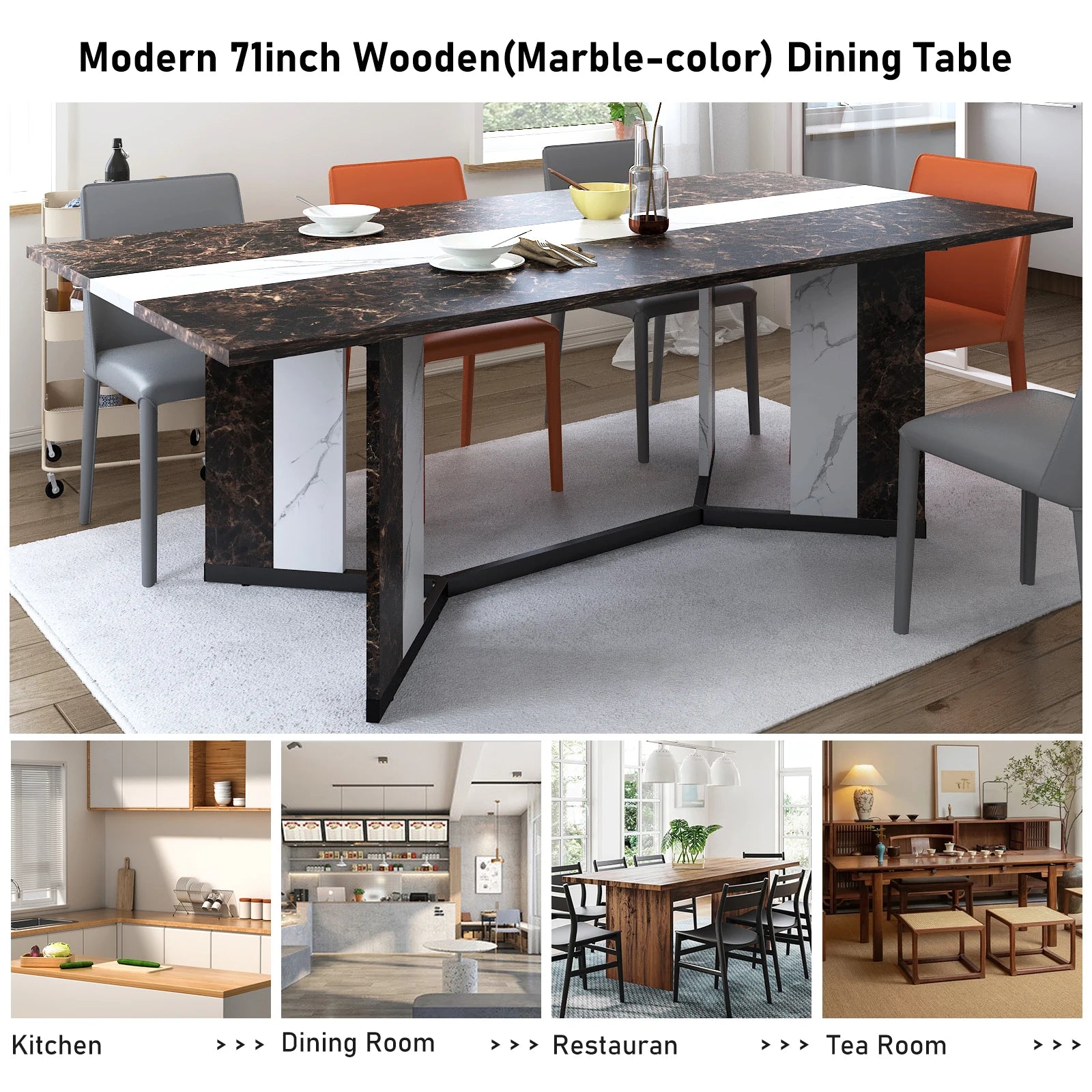 71" Signature Marble-Finish Dining Table – Modern Elegance For 4 To 10 Guests — Modern Luxury