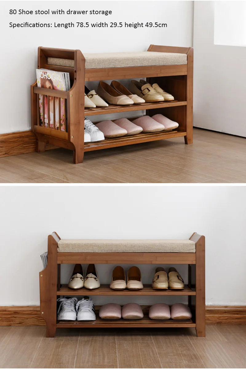 Shoe Storage Rack Bench With Double Layer Cushion Seat Living Room Shoe Organizer Entryway Storage Hallway Furniture Shoe Stool — Modern Luxury