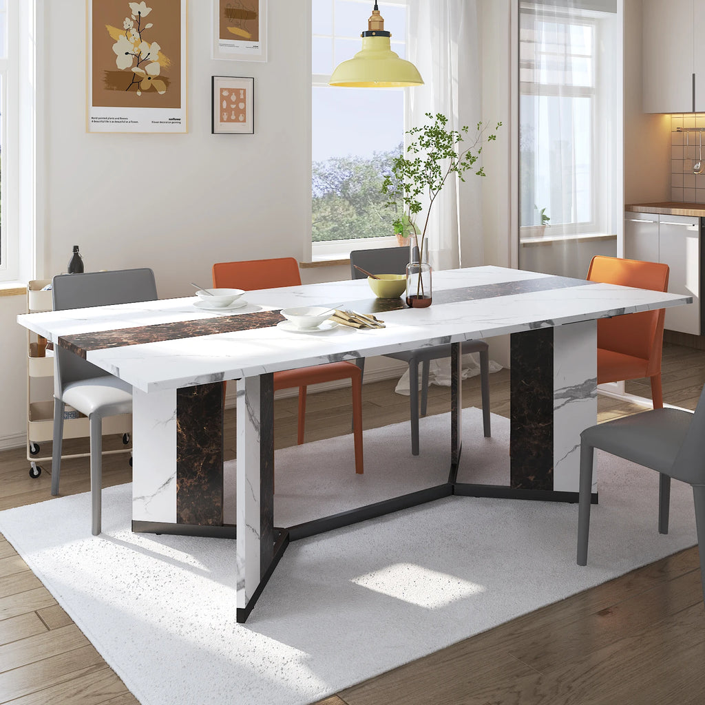71" Signature Marble-Finish Dining Table – Modern Elegance For 4 To 10 Guests — Modern Luxury
