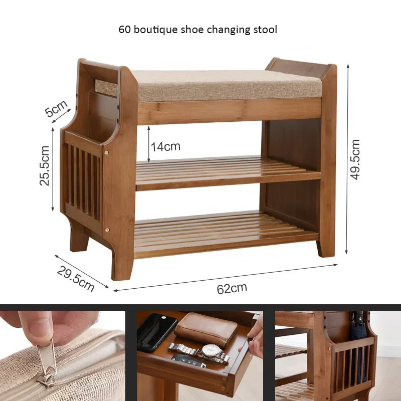 Shoe Storage Rack Bench With Double Layer Cushion Seat Living Room Shoe Organizer Entryway Storage Hallway Furniture Shoe Stool — Modern Luxury