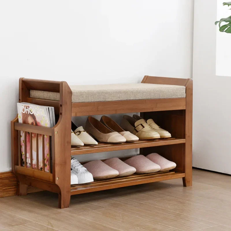 Shoe Storage Rack Bench With Double Layer Cushion Seat Living Room Shoe Organizer Entryway Storage Hallway Furniture Shoe Stool — Modern Luxury