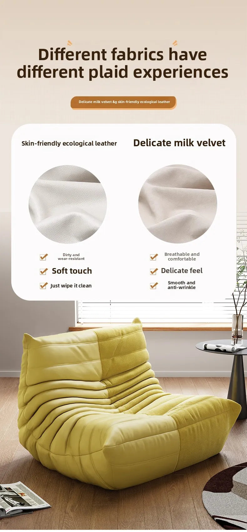 Caterpillar Sofa Lazy Sofa Can Lie Down And Sleep Original Togo Living Room Simple Recliner Cream Style Single Sofa Sofá اريكة — Modern Luxury