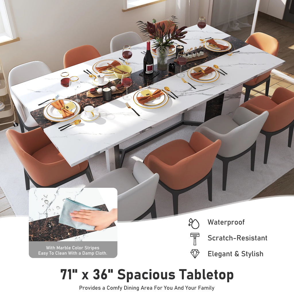 71" Signature Marble-Finish Dining Table – Modern Elegance For 4 To 10 Guests — Modern Luxury