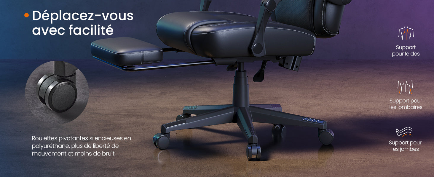 Home Fauteuil Gaming, Chaise De Bureau Ergonomique Avec Repose-Pieds, Chaise Gamer Avec Appui-Tête, Pu, Hauteur Réglable, Noir — Modern Luxury